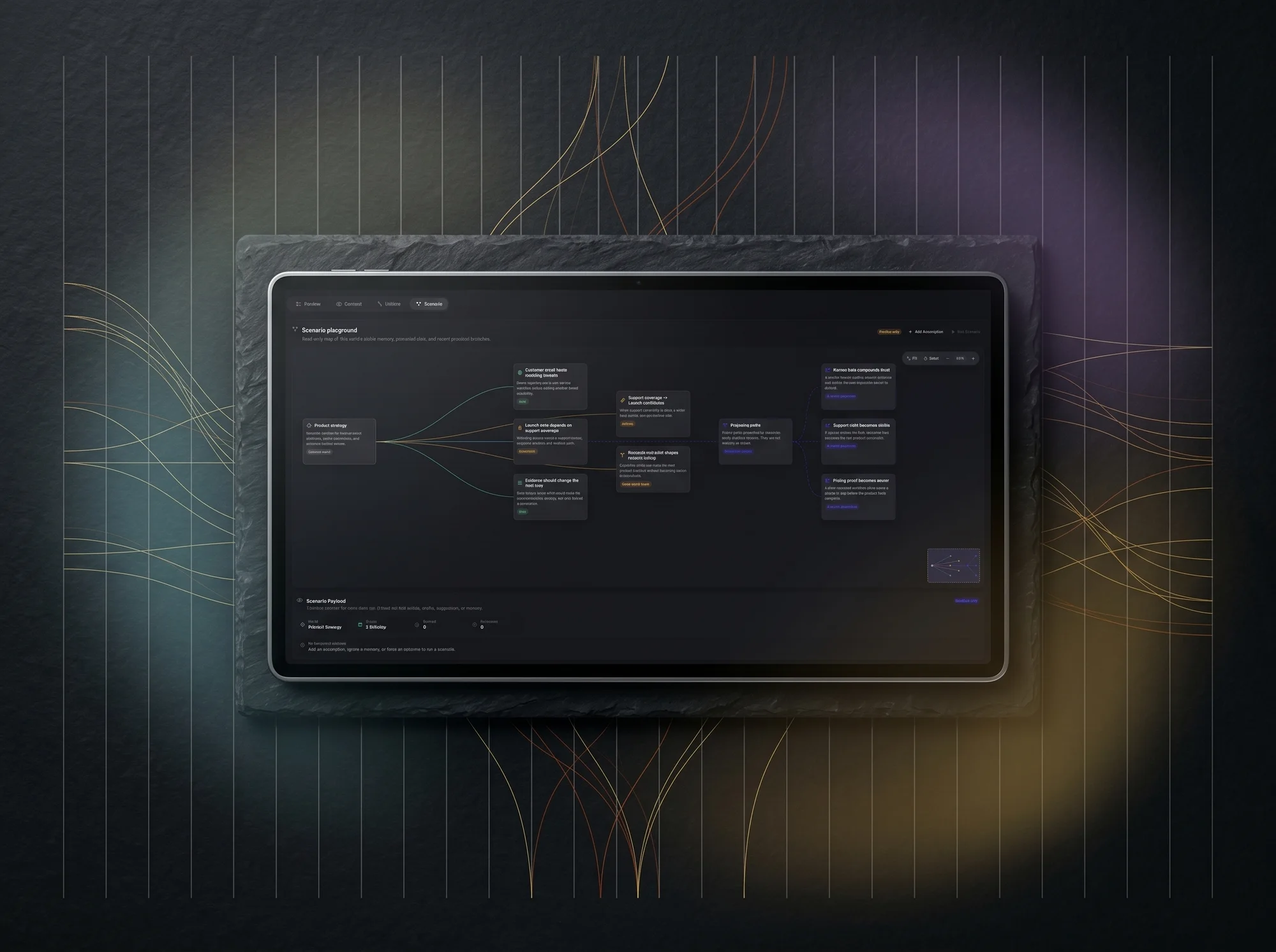 Manwe Mac beta Scenario playground with branching decision assumptions